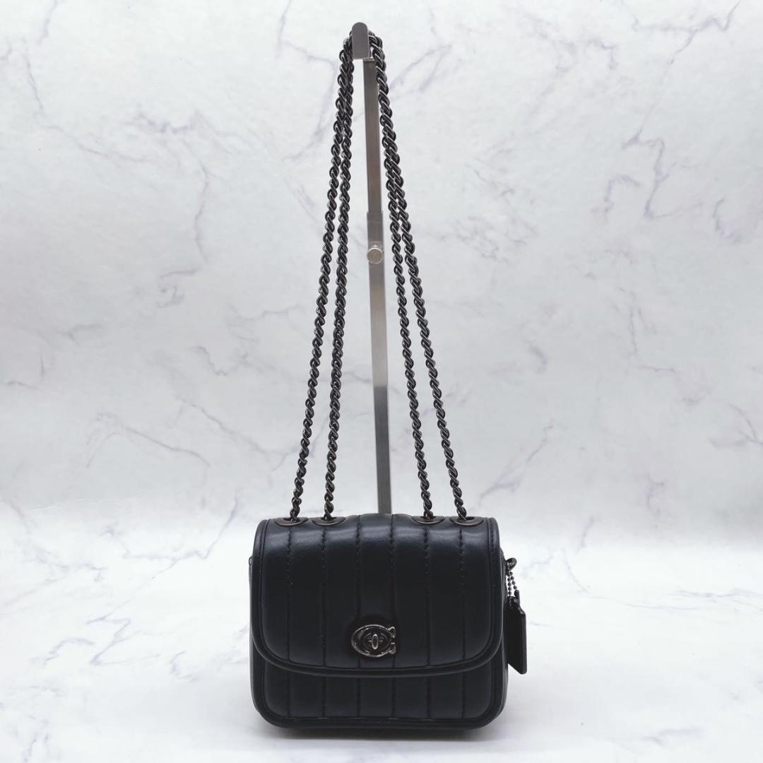 コーチ マディソン キルティング チェーン ターンロック ショルダーバッグ 黒