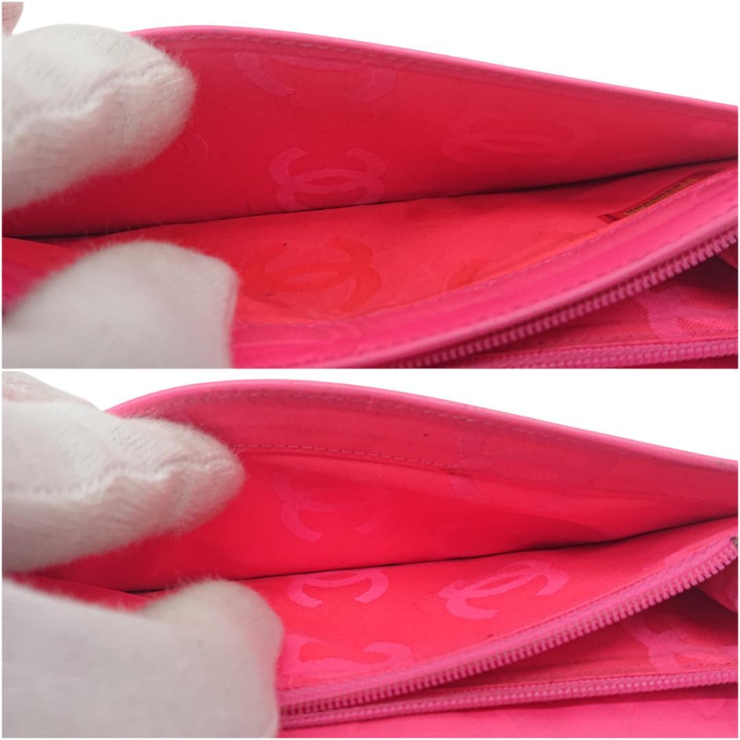 シャネル　カンボンライン　長財布　ブラックｘブラックｘピンク　レザー