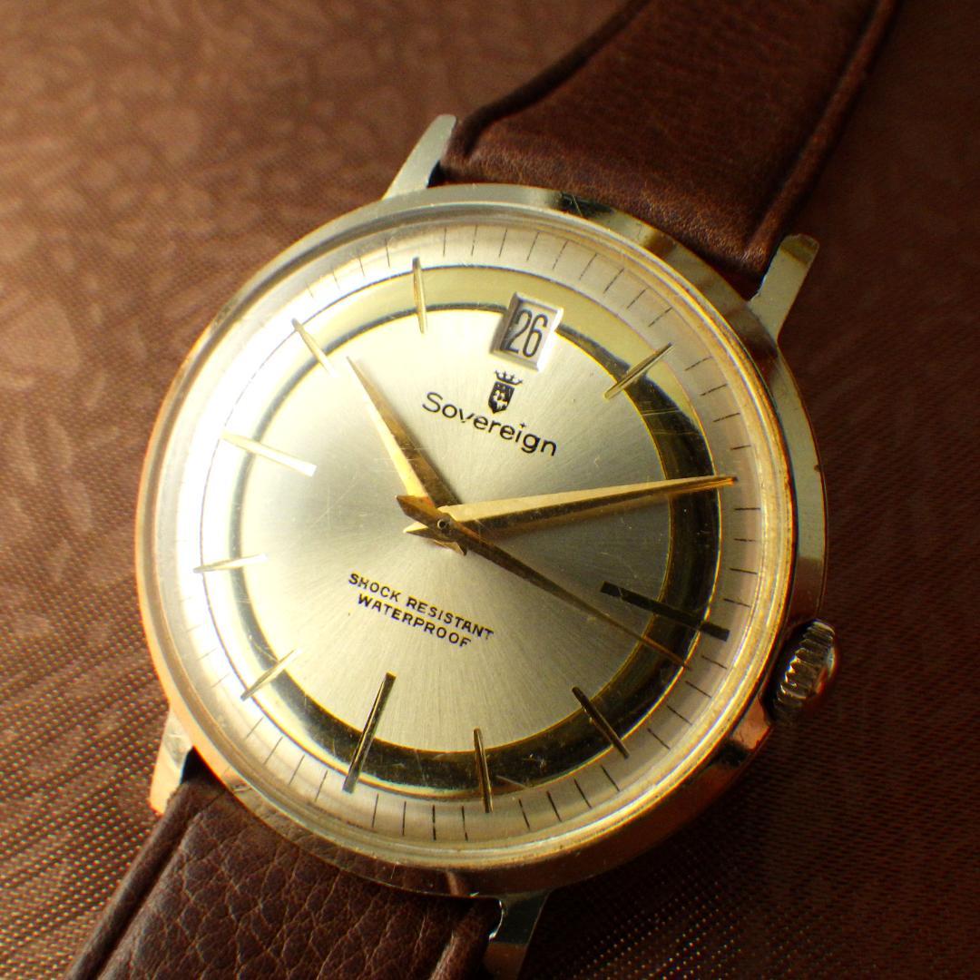 貴重【1950年代頃】Sovereign スイス製 手巻き ヴィンテージ 腕時計