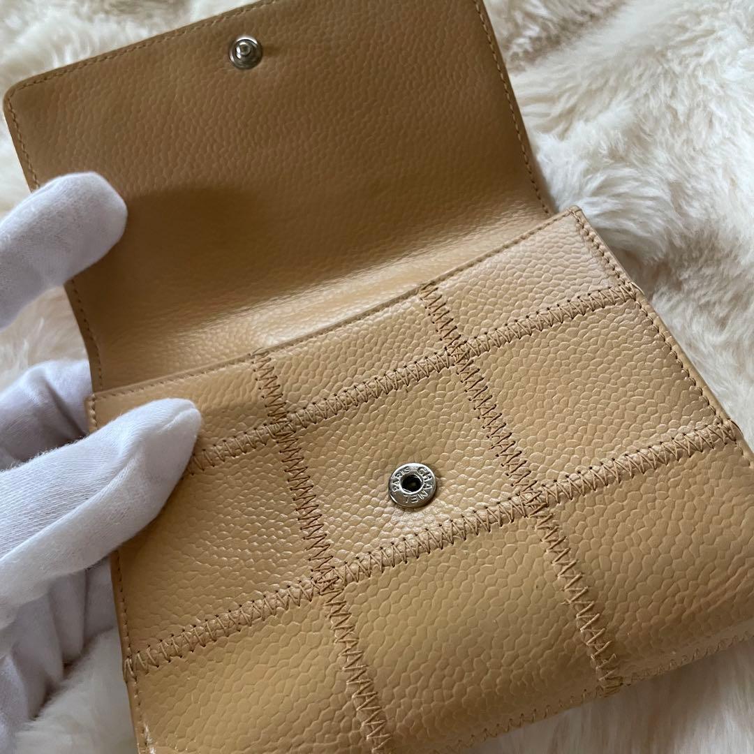 美品 CHANEL シャネル キャビアスキン 財布 ベージュ 正規