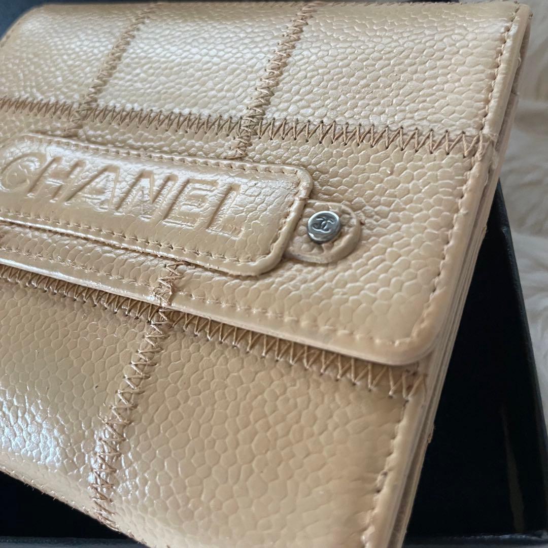 美品 CHANEL シャネル キャビアスキン 財布 ベージュ 正規