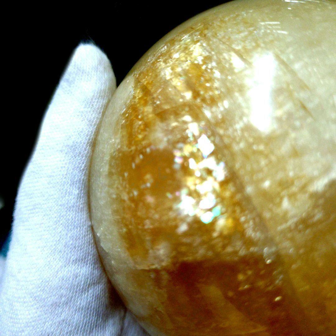 ハニーカルサイト　丸玉　スフィア　約1.4Kg　木製台座付き　③