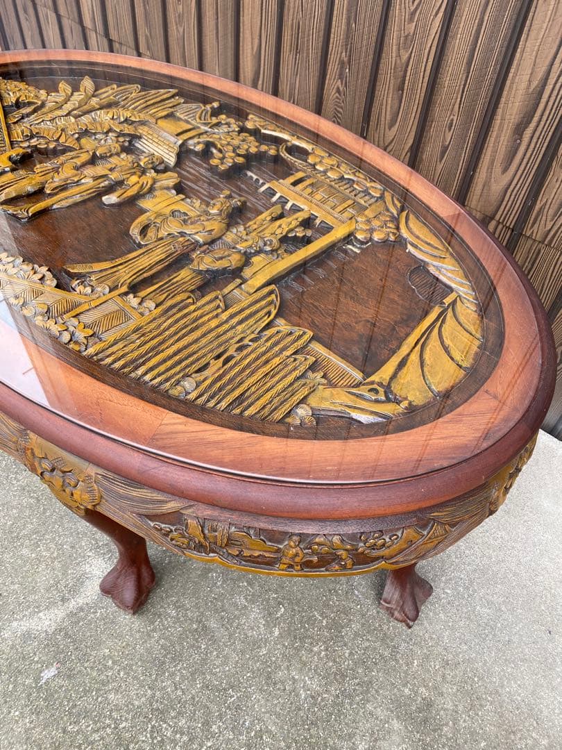 ローテーブル　センター テーブル　木彫り　彫刻　応接　中国　美術　工芸品