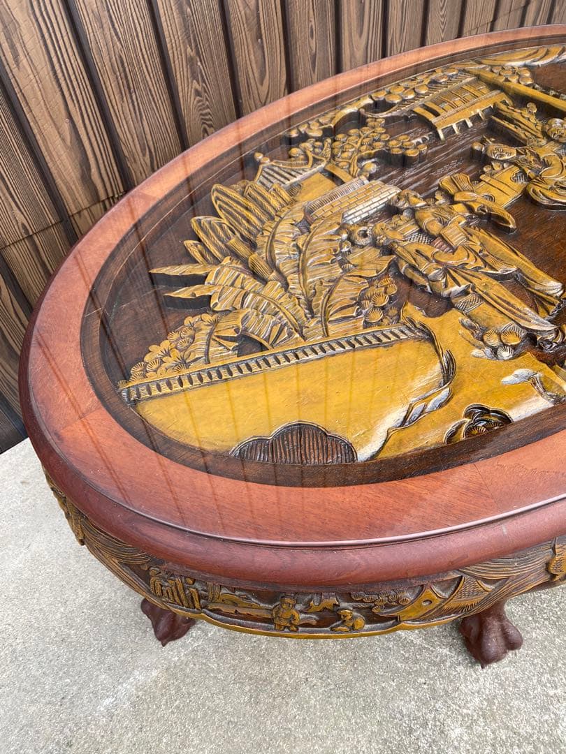 ローテーブル　センター テーブル　木彫り　彫刻　応接　中国　美術　工芸品