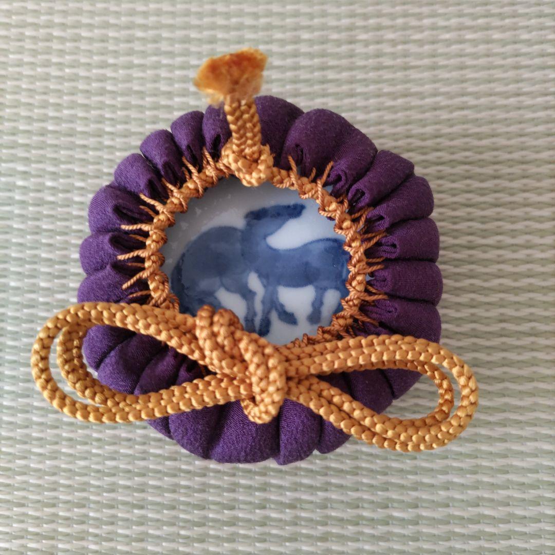 林邦佳　青花馬図六角香合　共箱　御物袋　茶道具　未使用　午香合