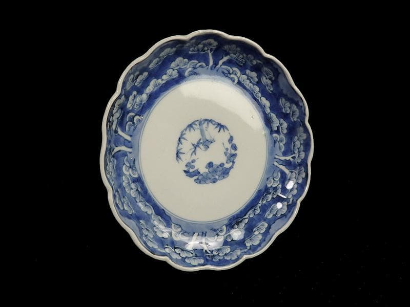 古伊万里　染付　松林に松竹梅の図　６寸半皿　C743AS-BQy