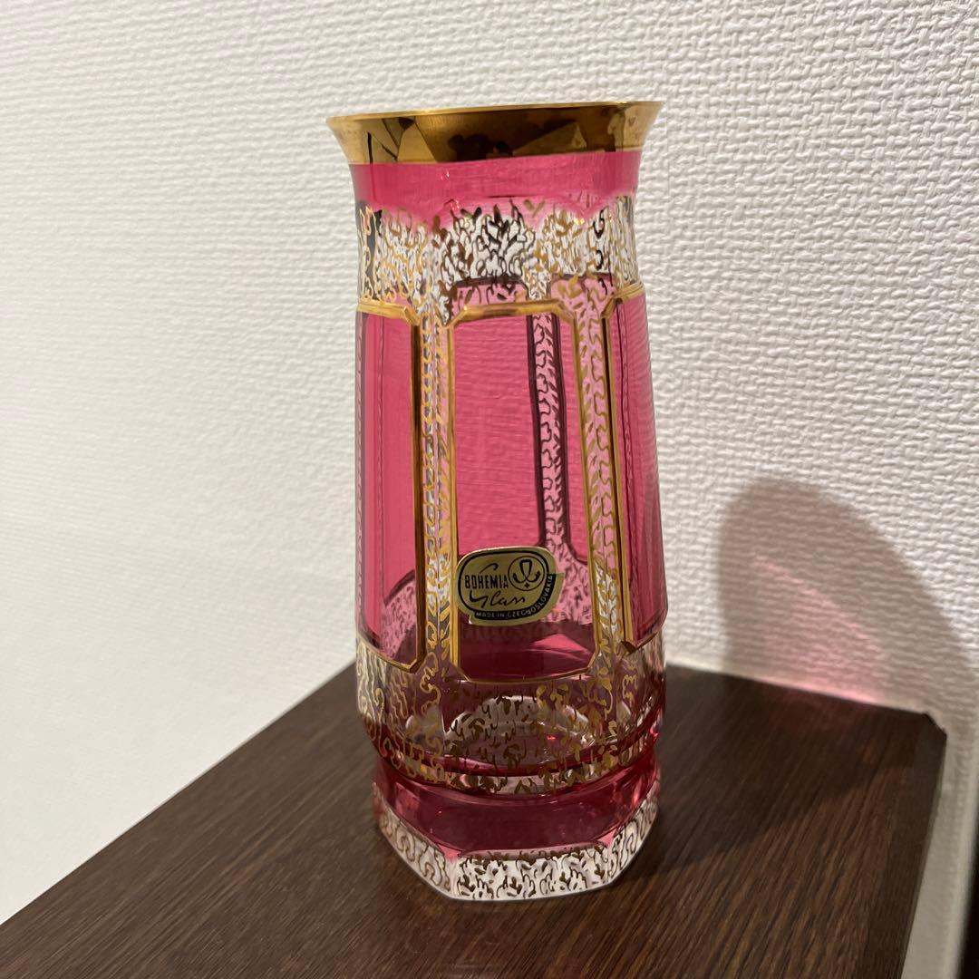 Bohemia ボヘミアガラス 金彩 レリーフ フラワーベース