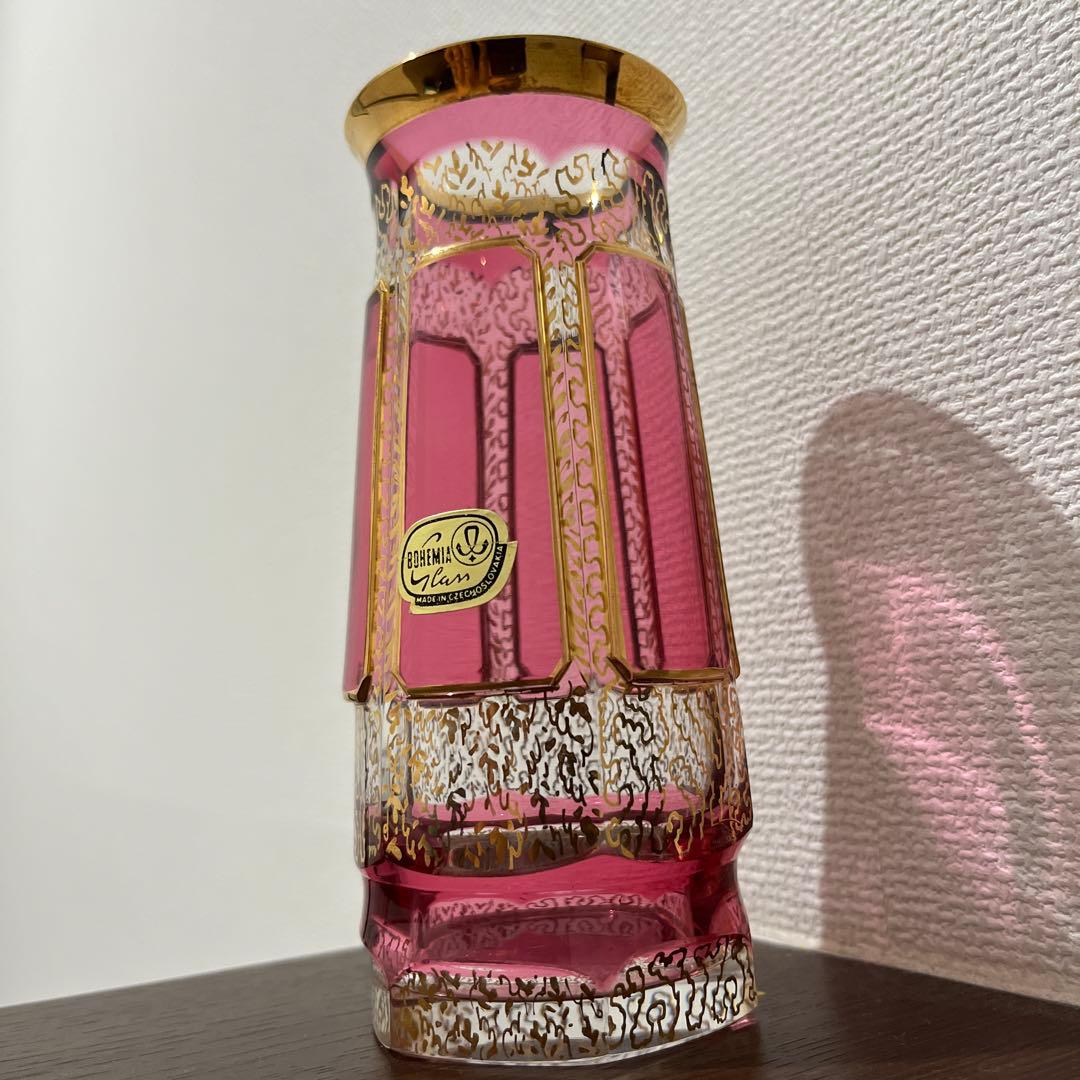 Bohemia ボヘミアガラス 金彩 レリーフ フラワーベース