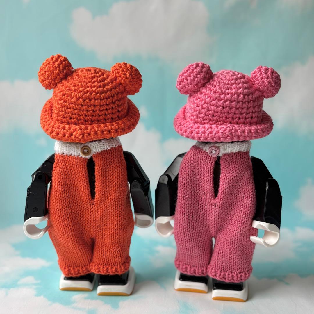 baramon　くまさん帽子とオーバーオール　ピンクとオレンジ二着セット