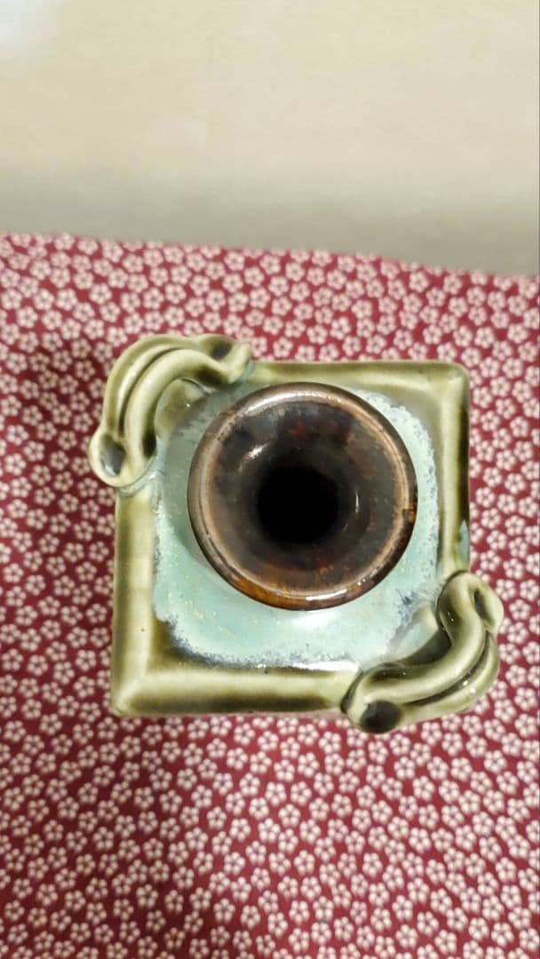 ②宮城三成 緑釉薬 角大壺 魚紋 蟹紋 烏賊紋 蛸紋