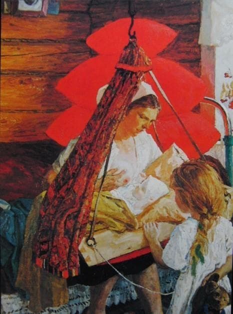 プラストフ、「母と子」、希少な額装用画集より、新品高級額装付