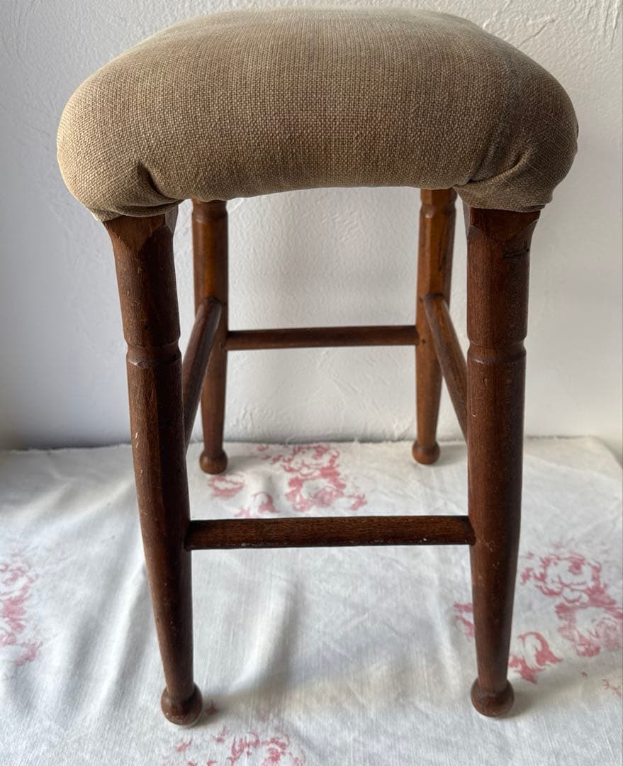 【お値下げ】アンティーク布張りスツール　アンティークスツール　古道具　フランス