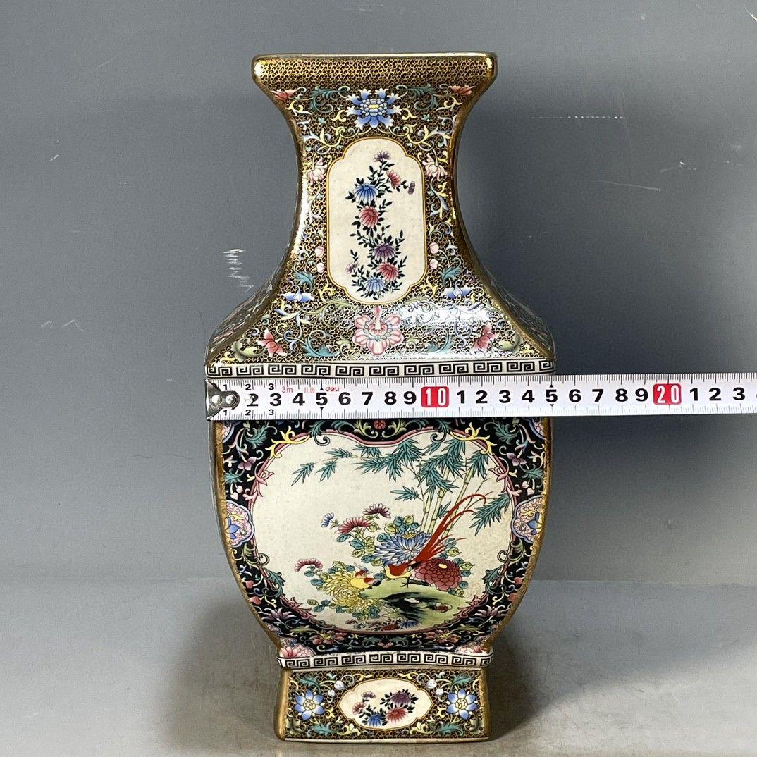 清乾隆琺瑯彩花鳥図紋四方賞瓶 景徳鎮 陶磁器 装飾品 工芸品 美術品 置物