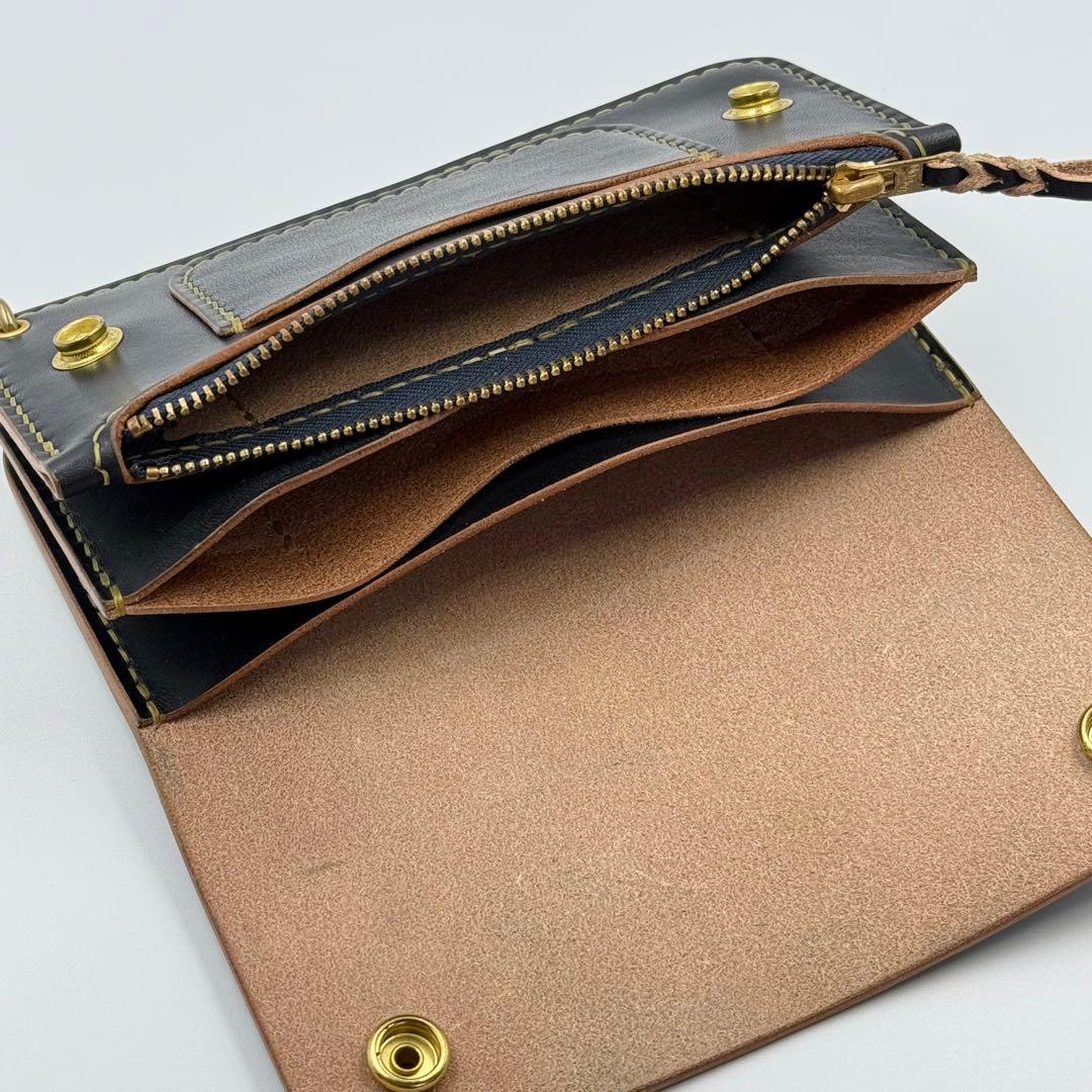トラッカーウォレット(ダークネイビー)茶芯　サドルレザー　タロンジッパー　真鍮