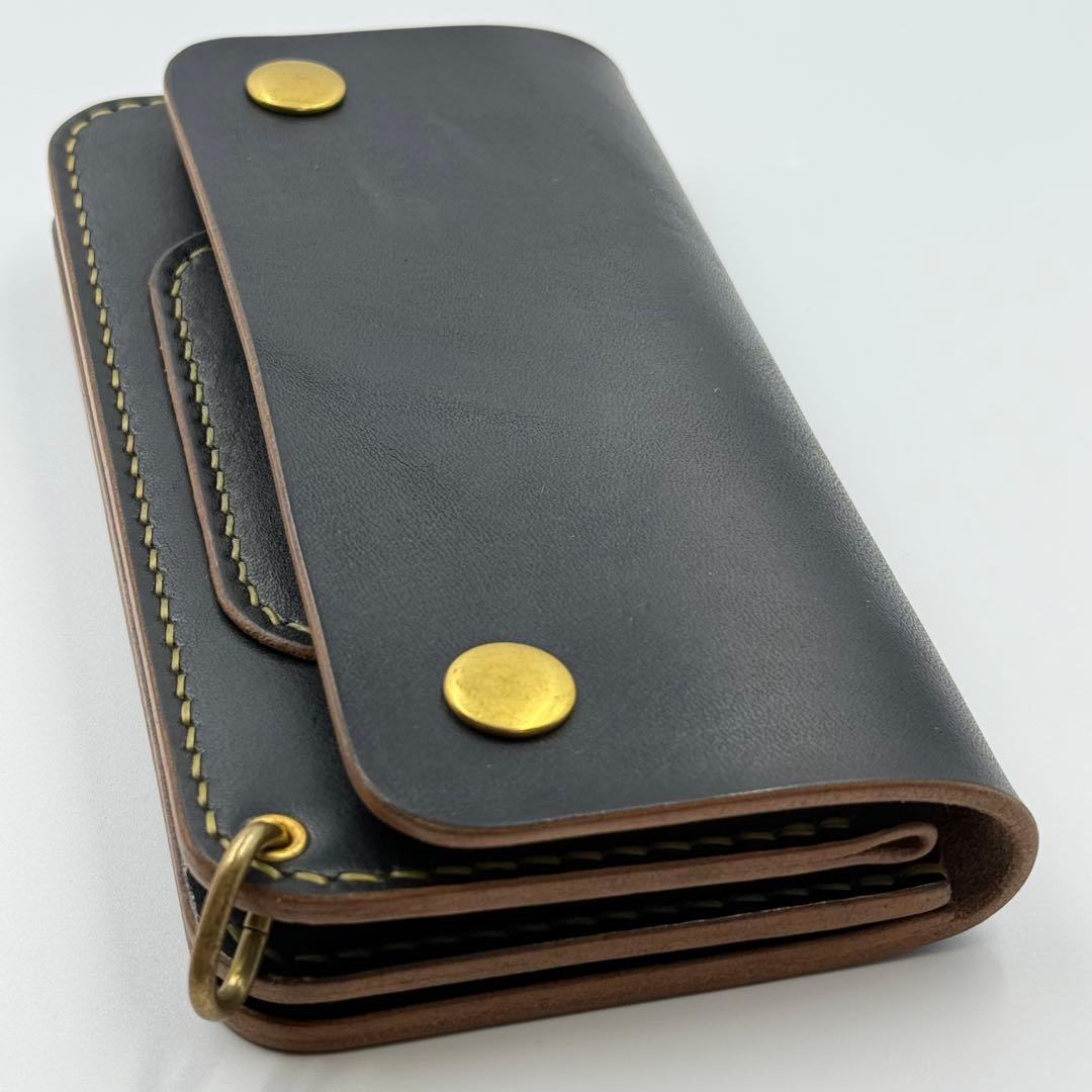 トラッカーウォレット(ダークネイビー)茶芯　サドルレザー　タロンジッパー　真鍮