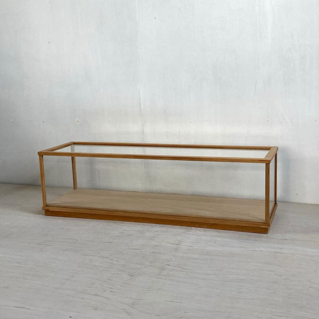 g314 古い木製ガラスケース 横長 ショーケース オープンタイプ