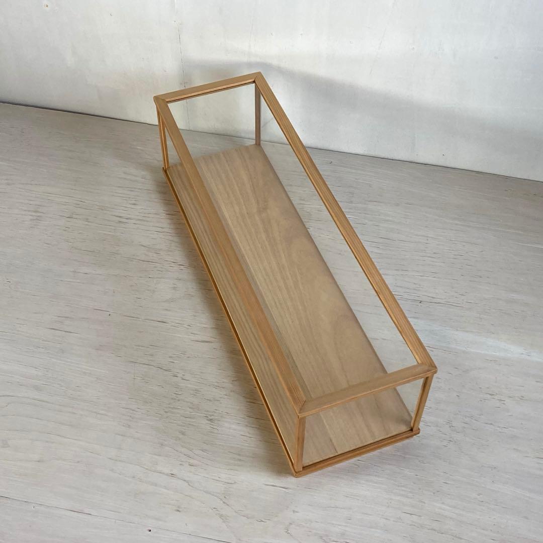 g314 古い木製ガラスケース 横長 ショーケース オープンタイプ