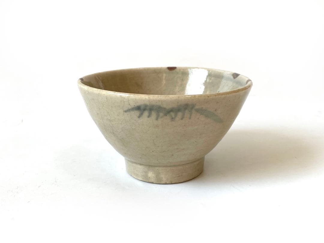 骨董　アンティーク　染付　瀬戸　瀬戸染付　陶胎染付　笹文様　飯茶碗　太白手