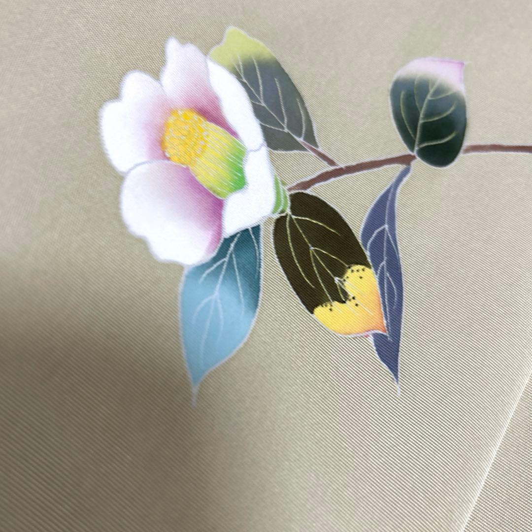 正絹　作家落款あり　名古屋帯【塩瀬　友禅染】《椿　ねこやなぎ》