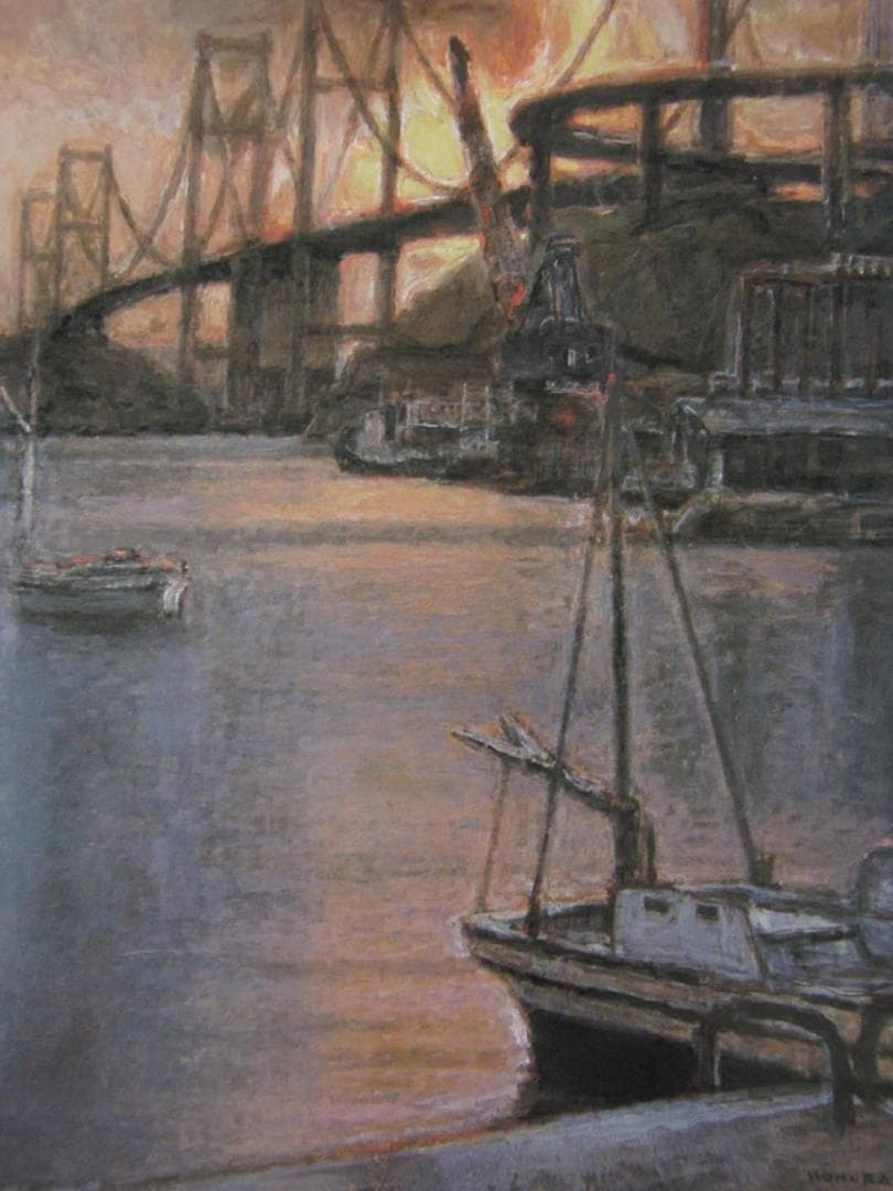 磯村敏之、【残照に屹立する来島海峡大橋】、希少な額装用画集より