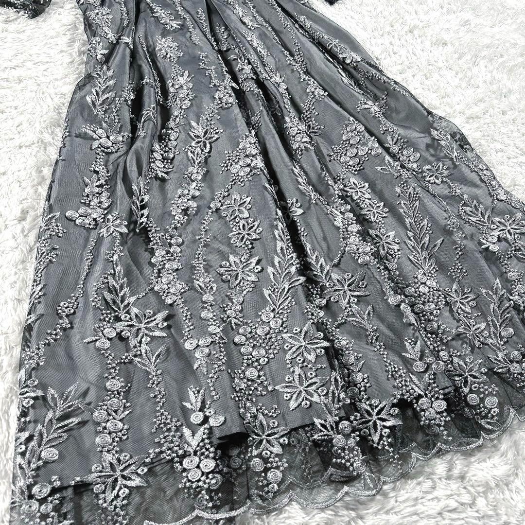 【大きいサイズ LL】　haremode　刺繍レース バックリボンドレス　黒