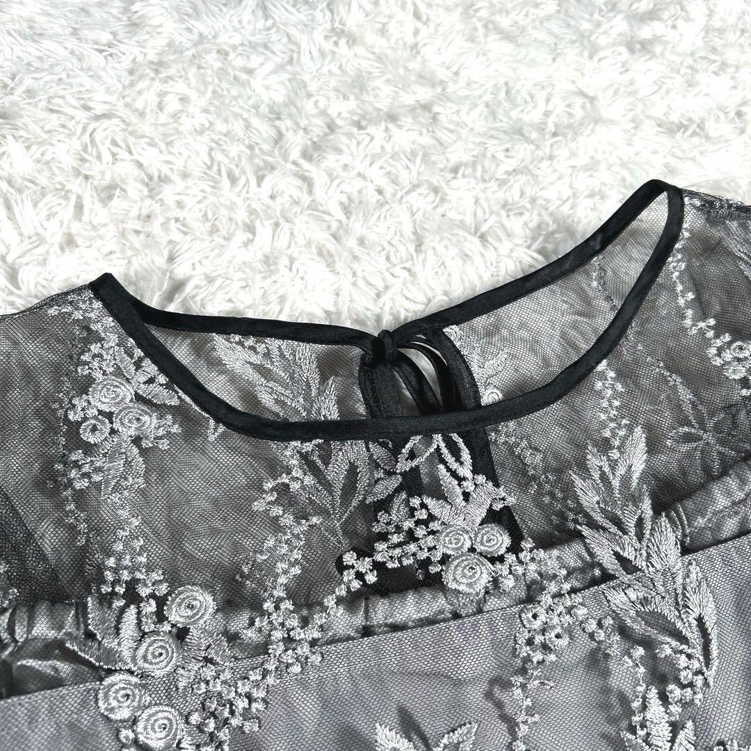 【大きいサイズ LL】　haremode　刺繍レース バックリボンドレス　黒