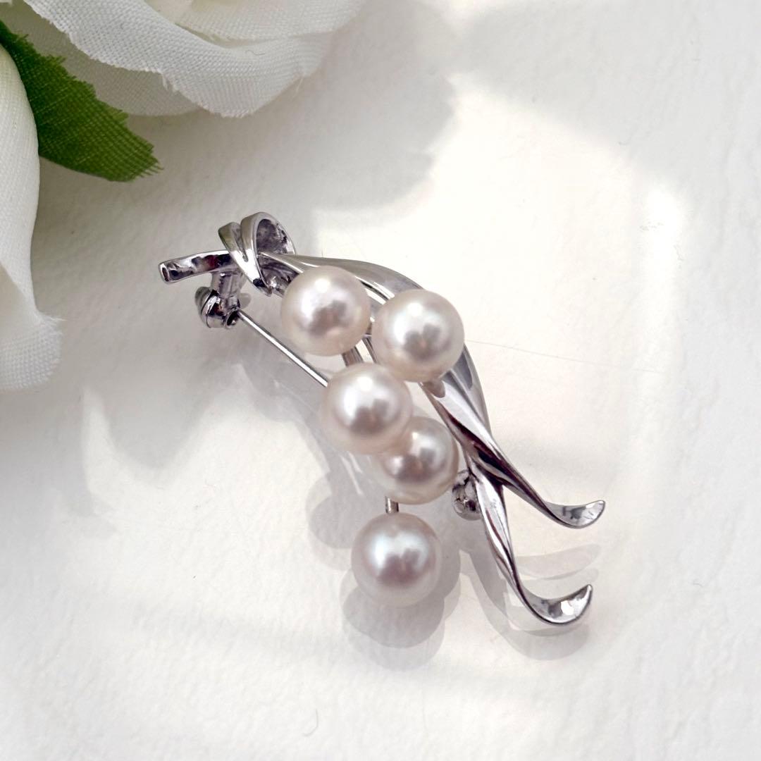 061【ミキモト】シルバー　パール　ブローチ　花束