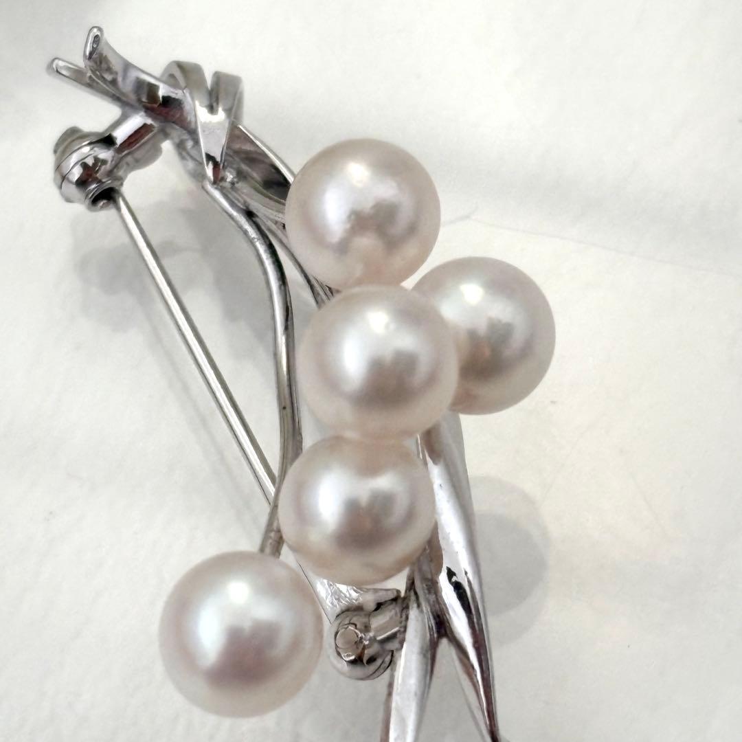 061【ミキモト】シルバー　パール　ブローチ　花束