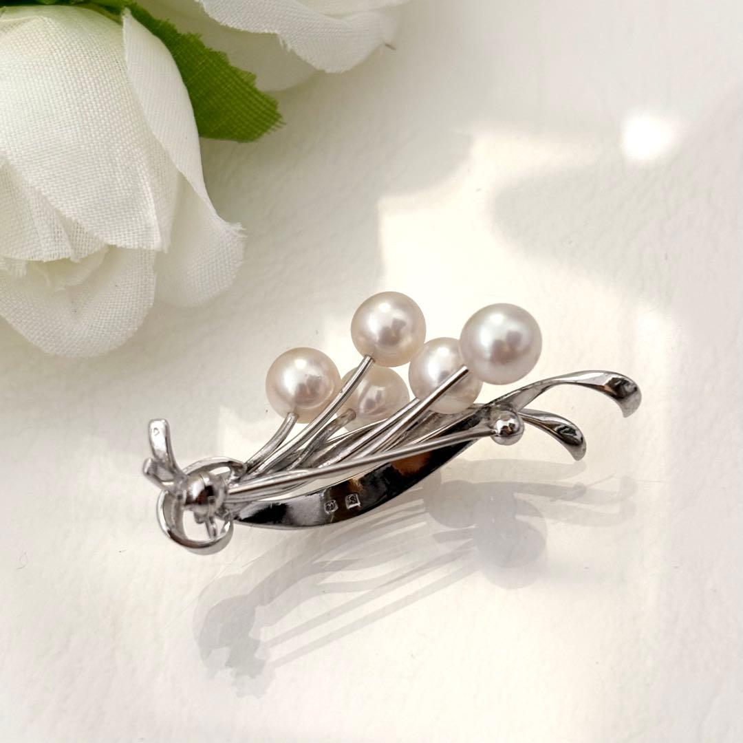 061【ミキモト】シルバー　パール　ブローチ　花束