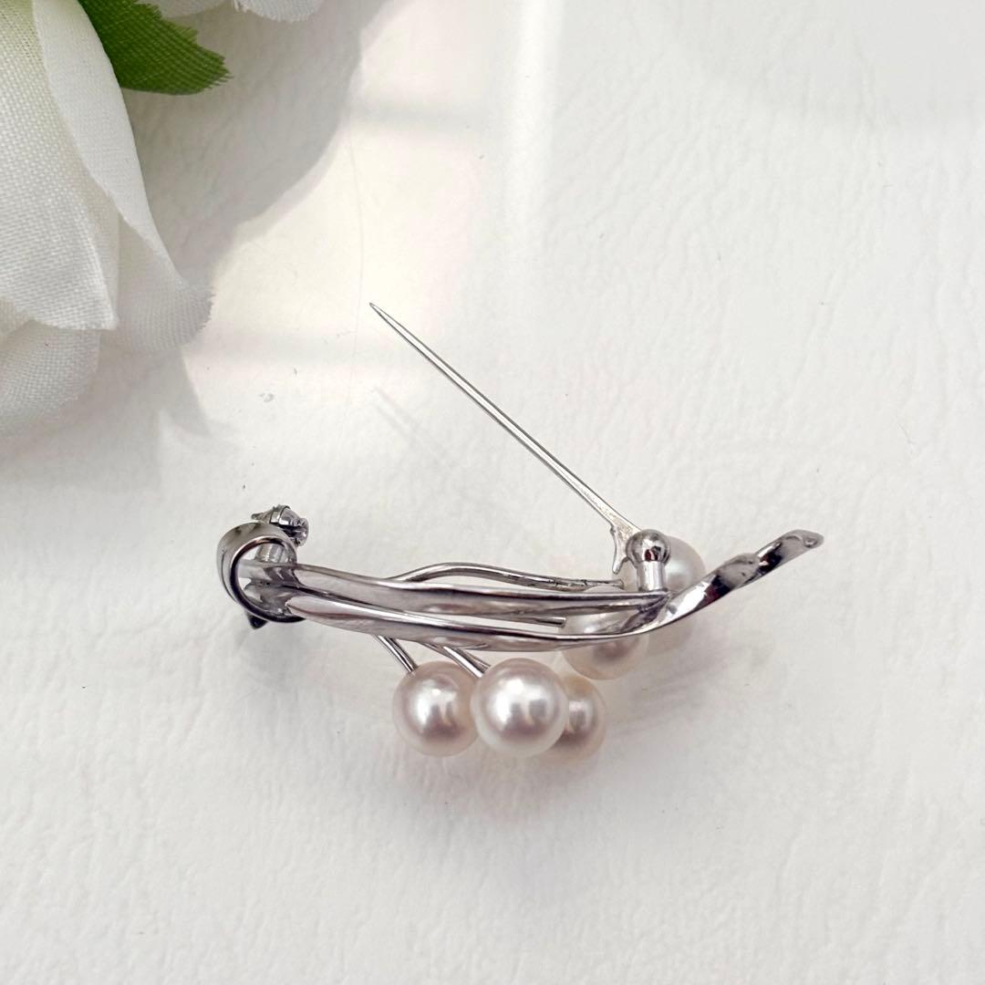 061【ミキモト】シルバー　パール　ブローチ　花束