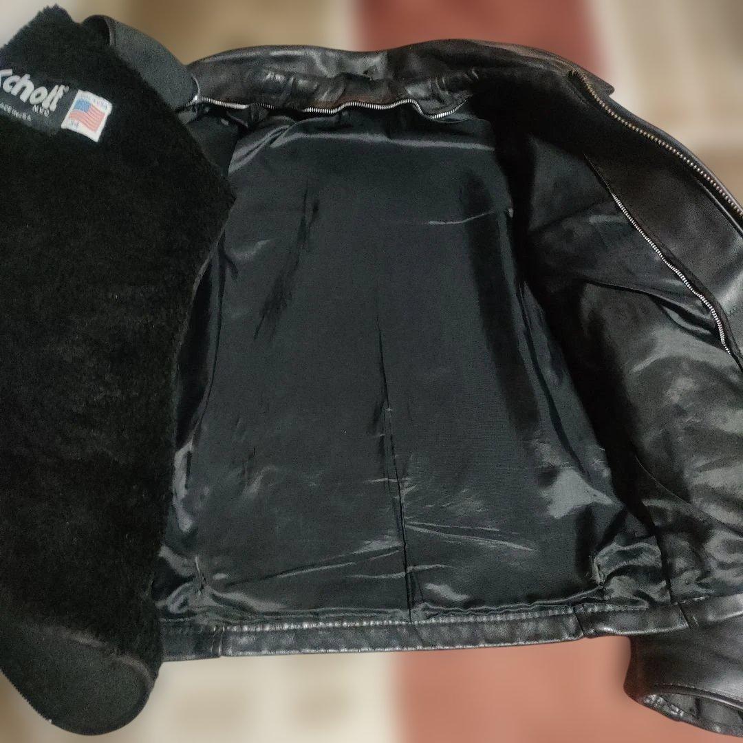 美品　別注希少モデル　短丈ゴールドジップ　643E Schott　襟付３４