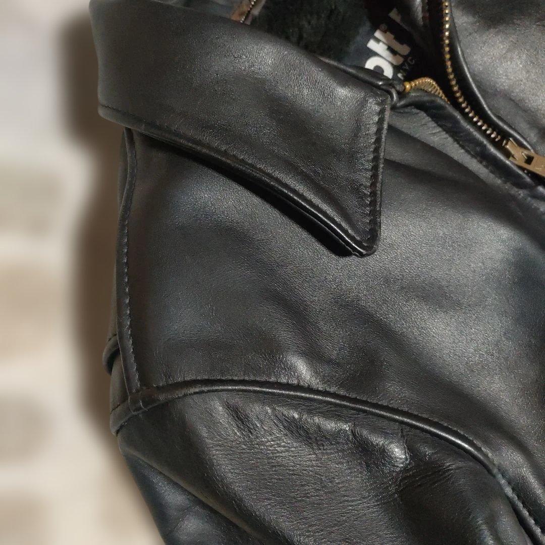 美品　別注希少モデル　短丈ゴールドジップ　643E Schott　襟付３４