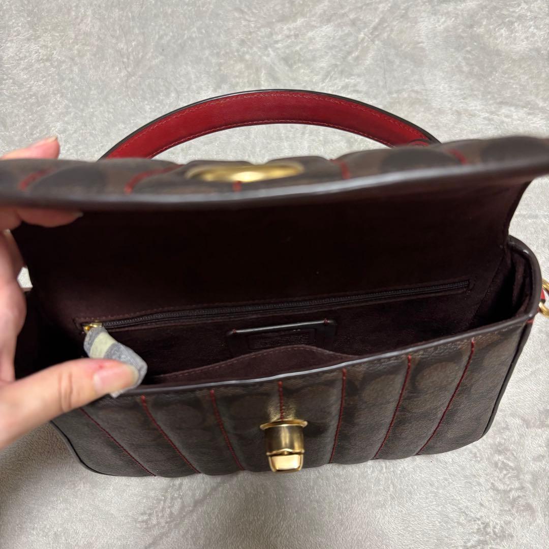 Coach キルティング ハンドバッグ ダークブラウン/レッド
