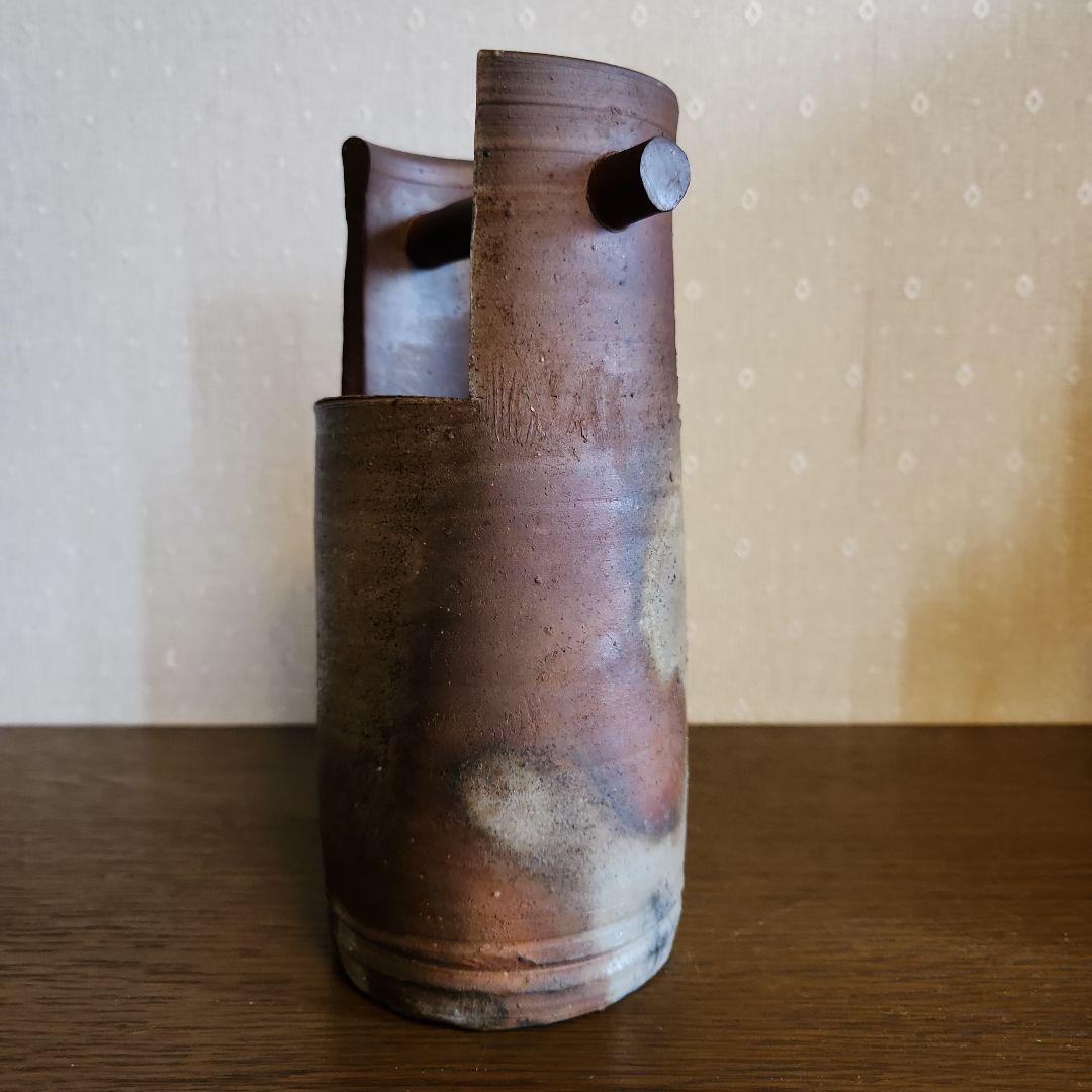備前焼　三村陶伯　手桶花入　花瓶　　華道具　共箱