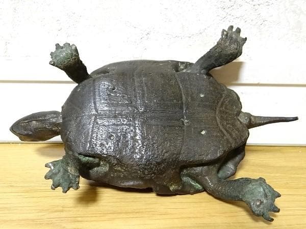 アンティーク 青銅 亀 カメ 骨董品 オブジェ 置物 金運 幸運 昭和 当時物