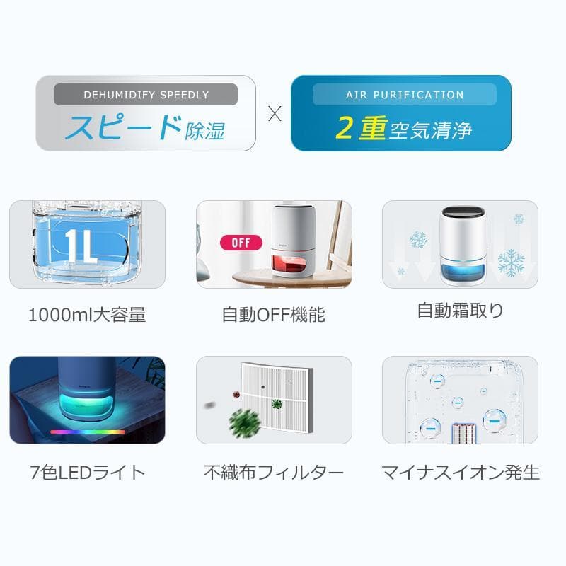 除湿機 コンパクト 20畳 480ml/日 強力除湿 1000ml AR-D02