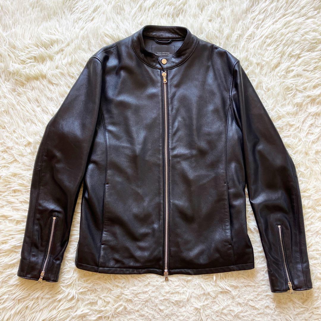 【極美品】近年モデル ナノユニバース 羊革 シングルライダースジャケット 黒 Ｌ