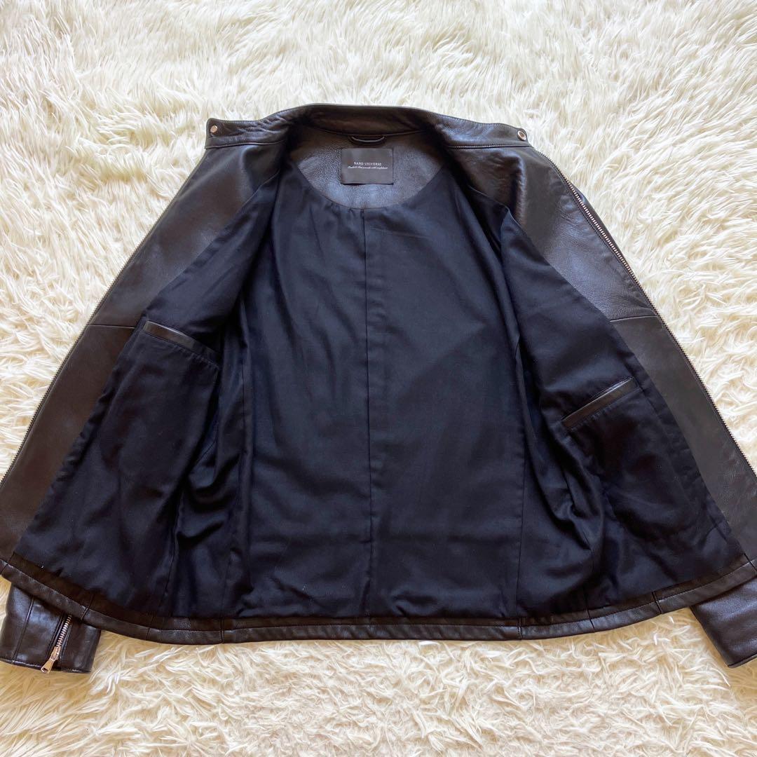 【極美品】近年モデル ナノユニバース 羊革 シングルライダースジャケット 黒 Ｌ