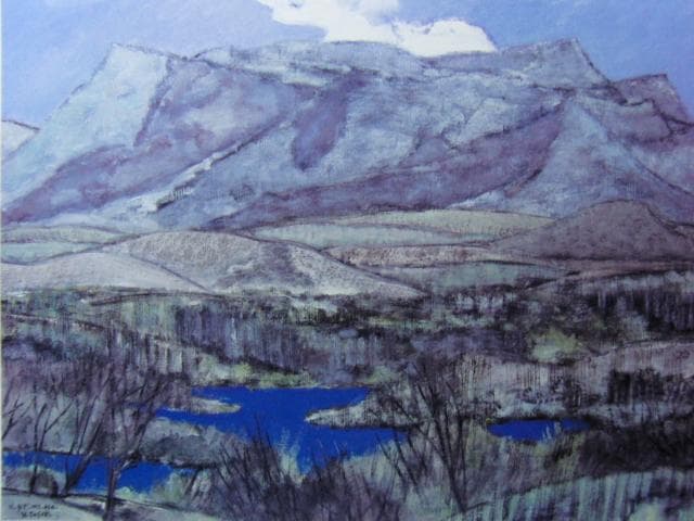 田崎廣助、【早春の阿蘇山】、希少な画集より、新品高級額・額装付