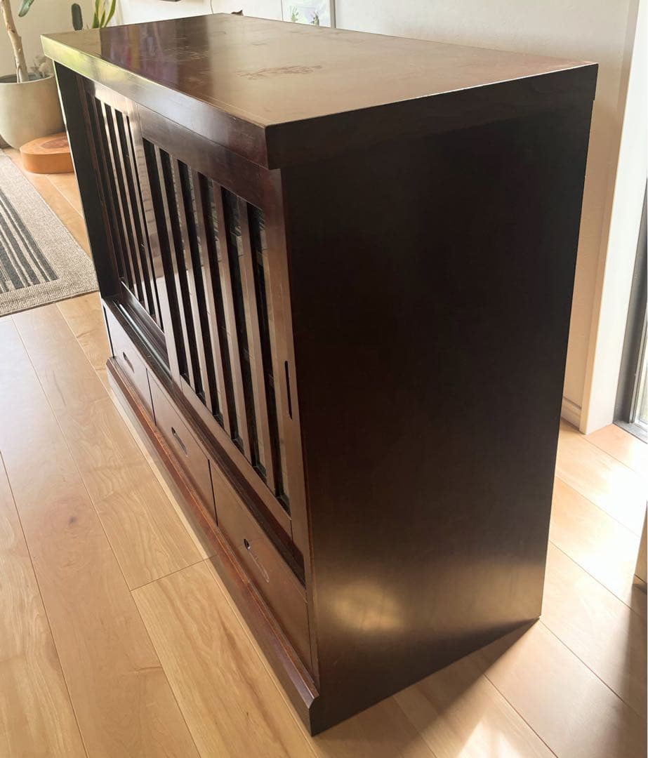 民芸　書籍　本棚　食器棚　和風　キャビネット　木製　ガラス