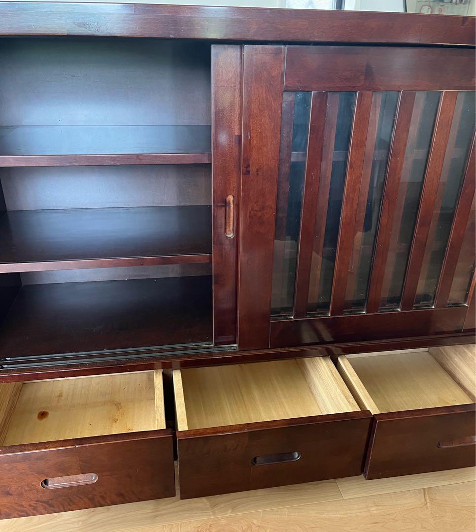 民芸　書籍　本棚　食器棚　和風　キャビネット　木製　ガラス