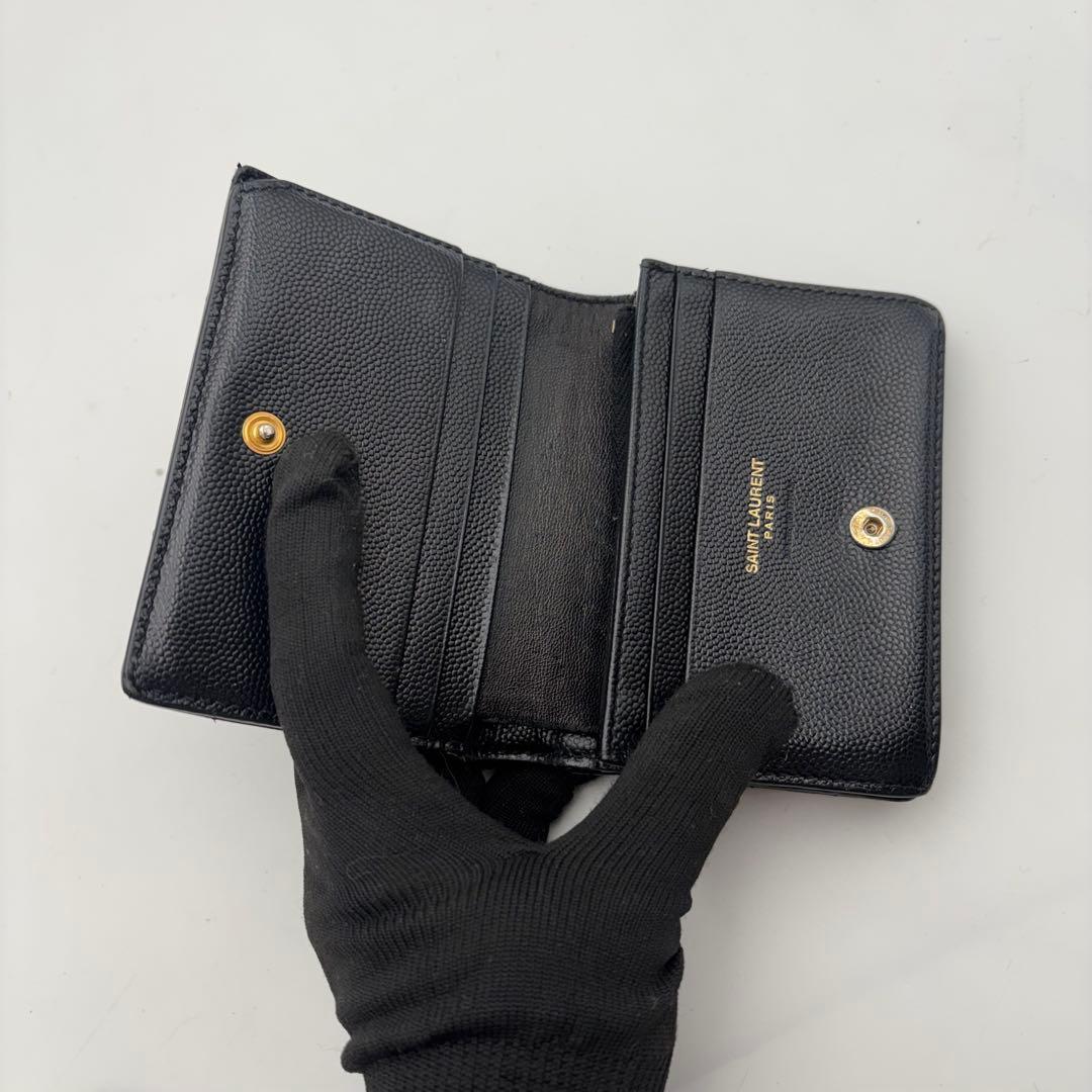 saint laurent 二つ折り財布　カサンドラ　ブラック　キルティング