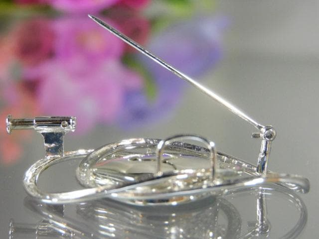 天然ボルダーオパール ダイヤ入 K18WG K14WGブローチ 帯留 ユーズド品