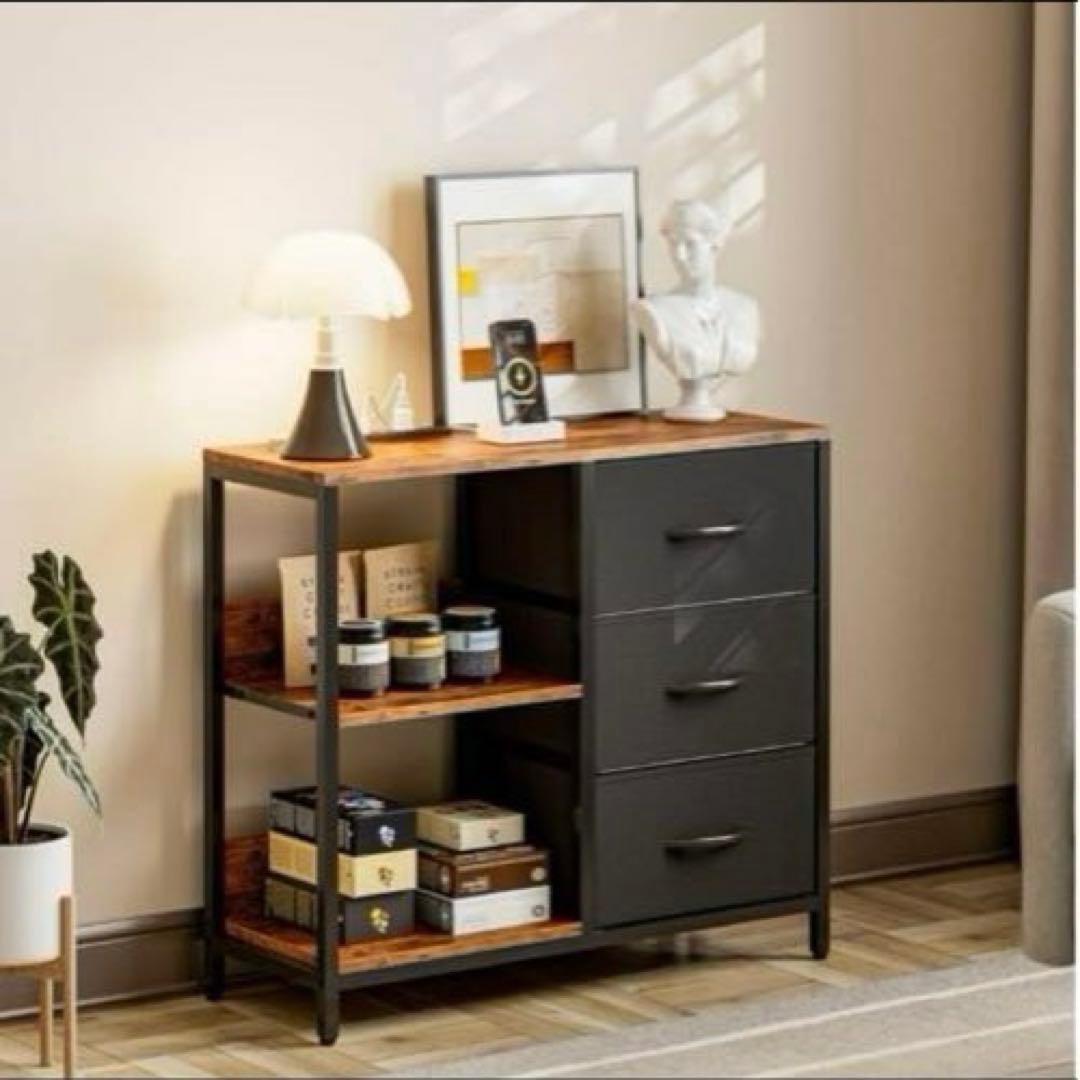 【8/20限定】収納チェスト リビングチェスト コンセント付き USBポート 黒