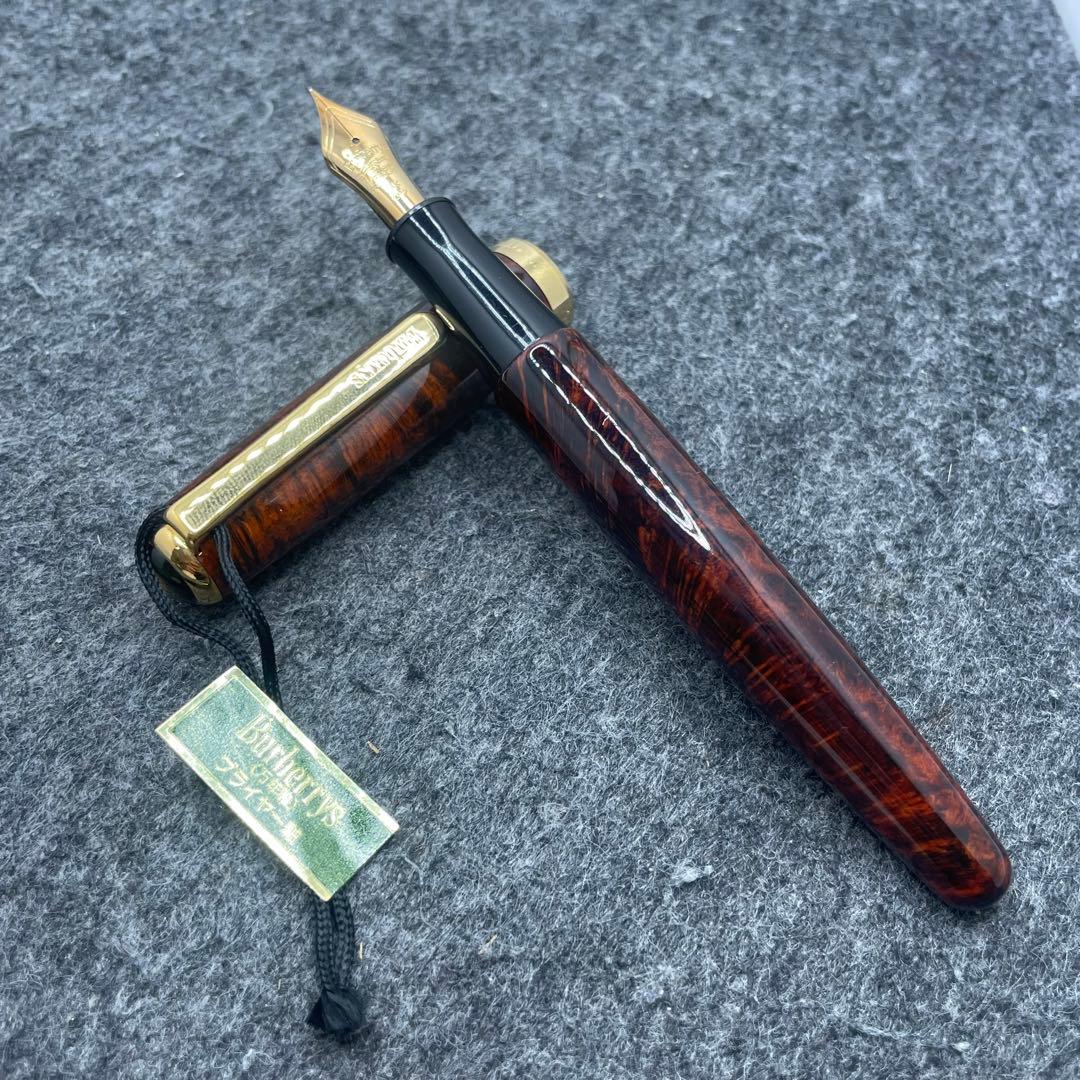 PE796□Burberrys バーバリー 万年筆 ブライヤー軸 14Kニブ