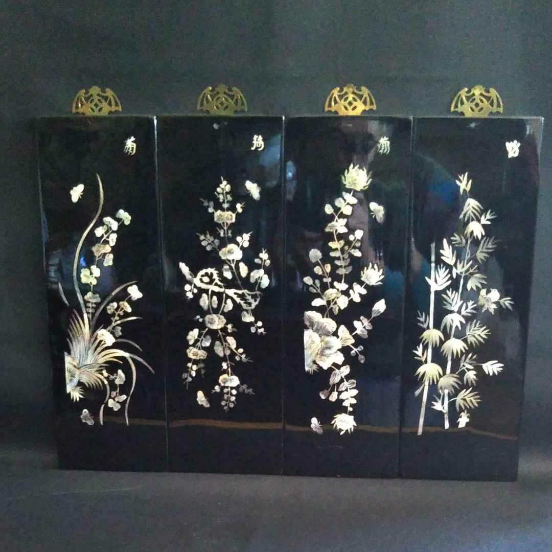 ※中国古美術/螺鈿細工四季飾り/4枚セット/