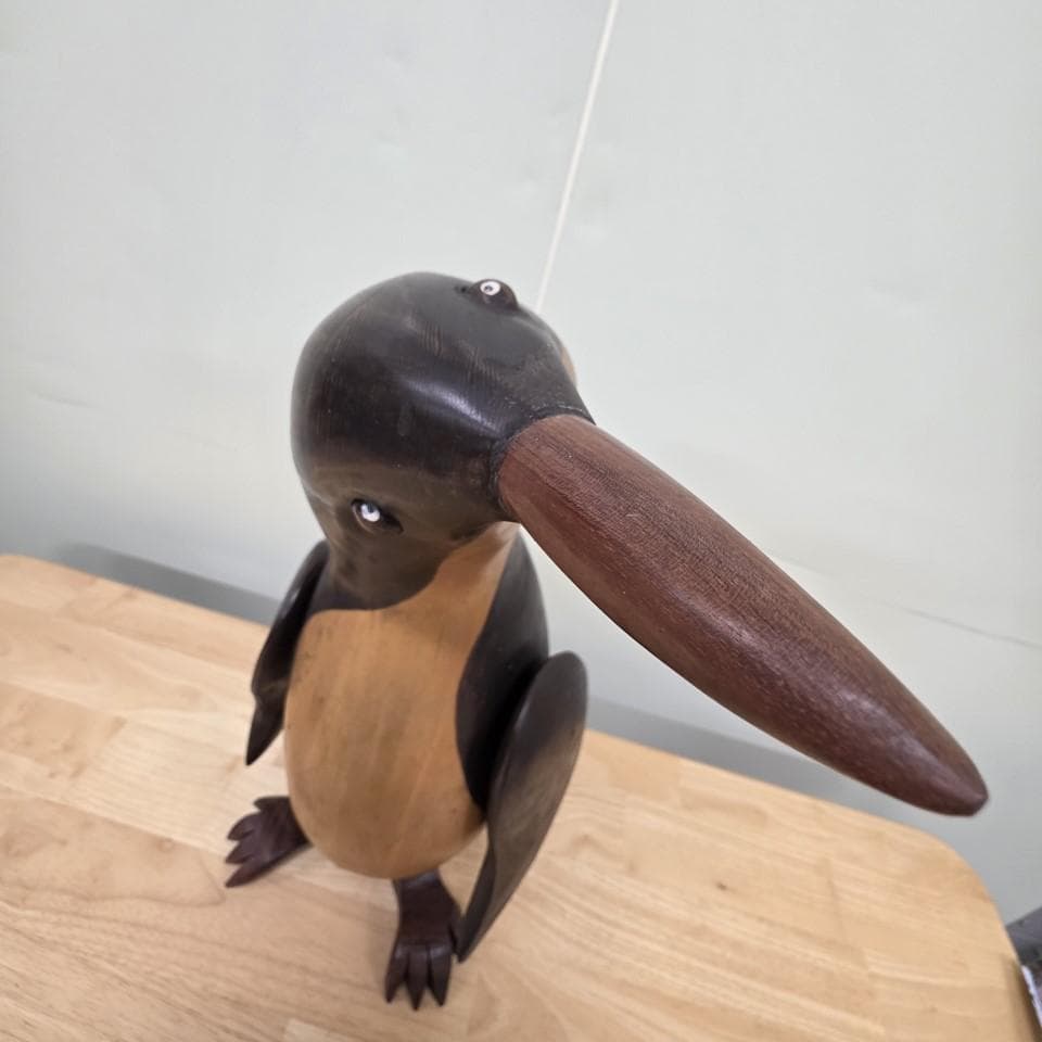 木製 ペンギンの彫刻 高さ約42cm 置物 インテリア アンティーク 昭和レトロ