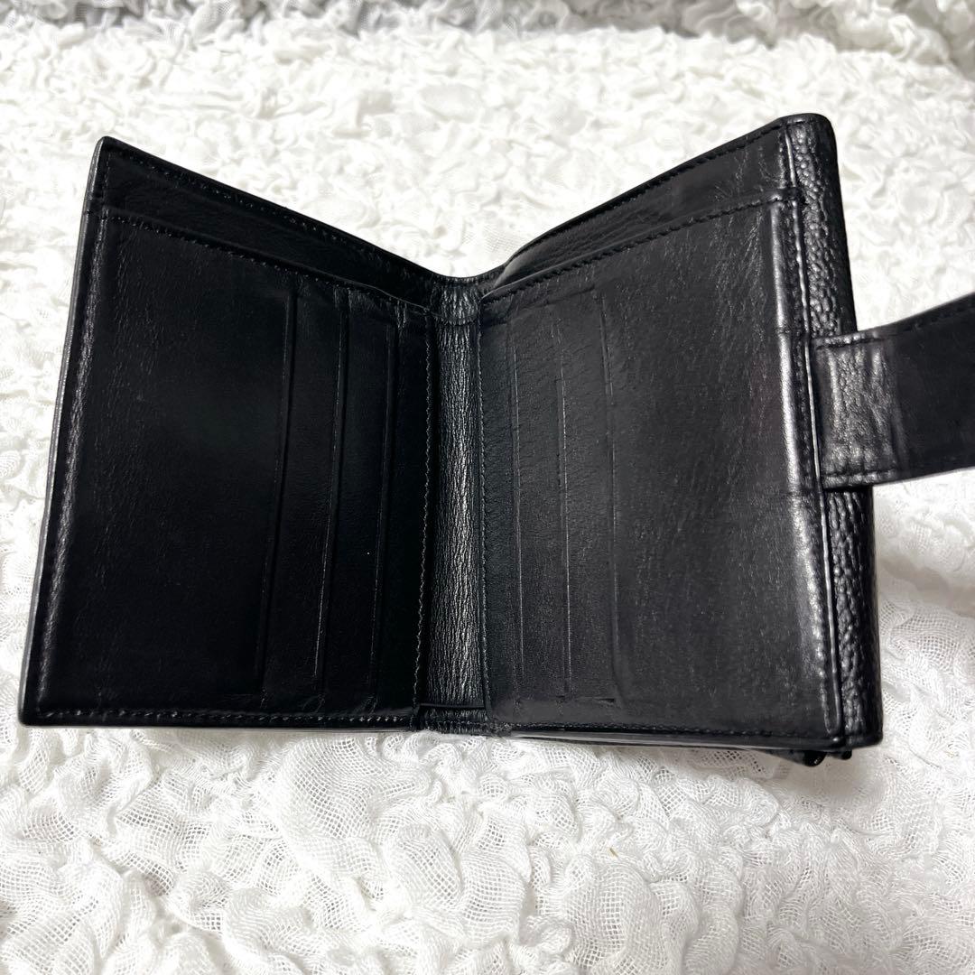 CHANEL ブラックレザー 二つ折り財布　ココマーク　キャビアスキン　本革