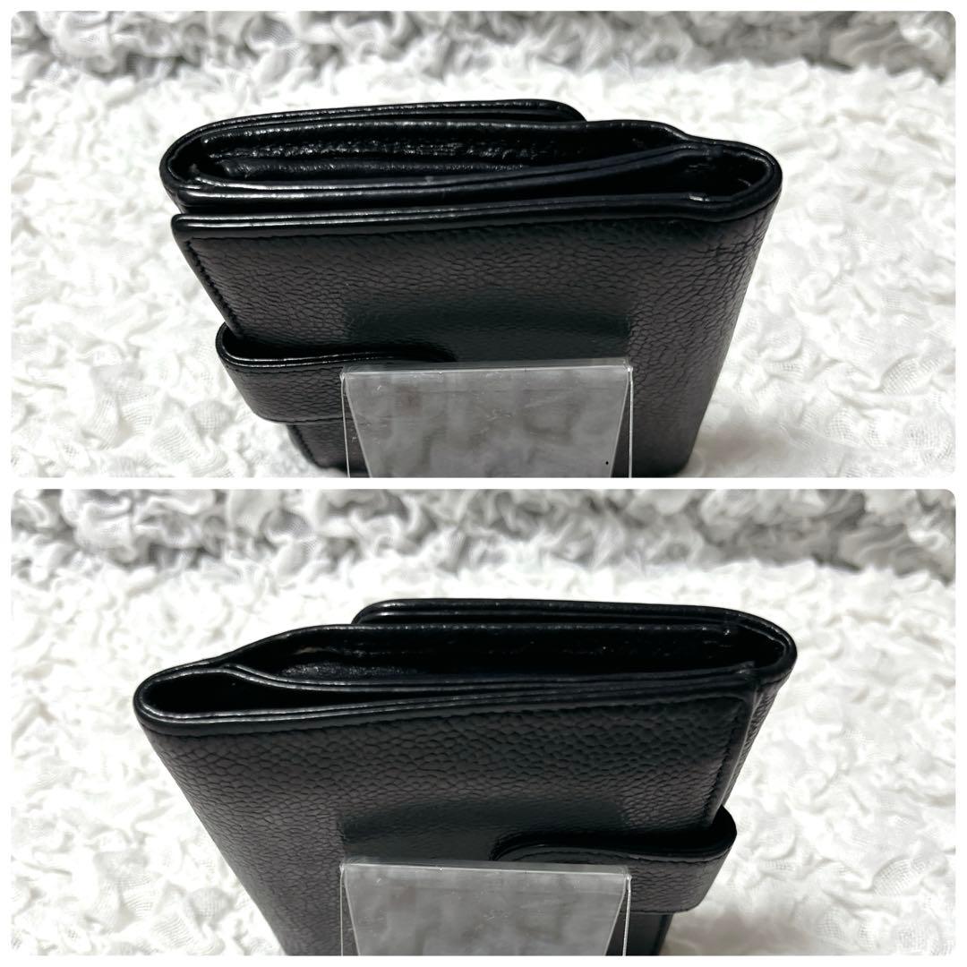 CHANEL ブラックレザー 二つ折り財布　ココマーク　キャビアスキン　本革