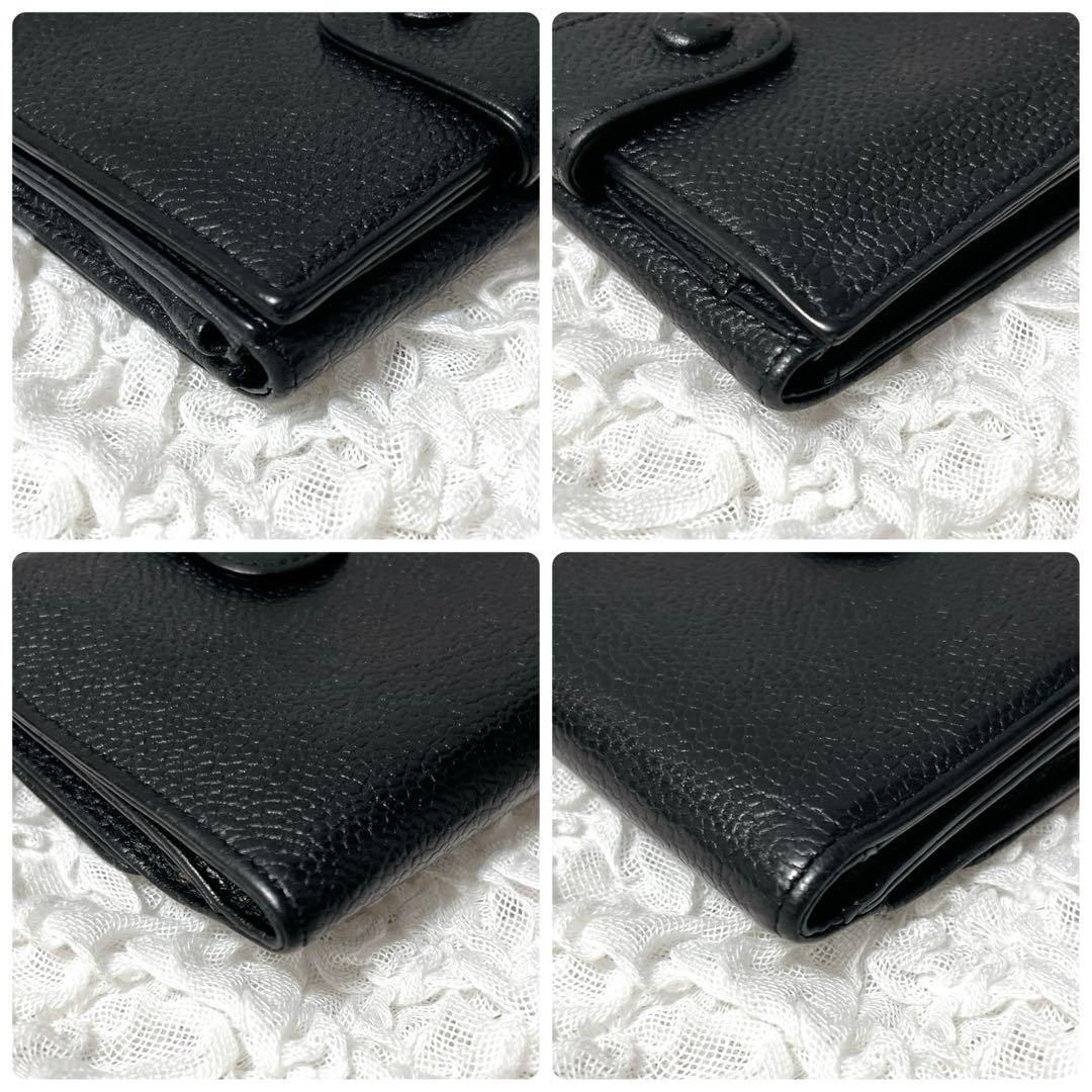 CHANEL ブラックレザー 二つ折り財布　ココマーク　キャビアスキン　本革